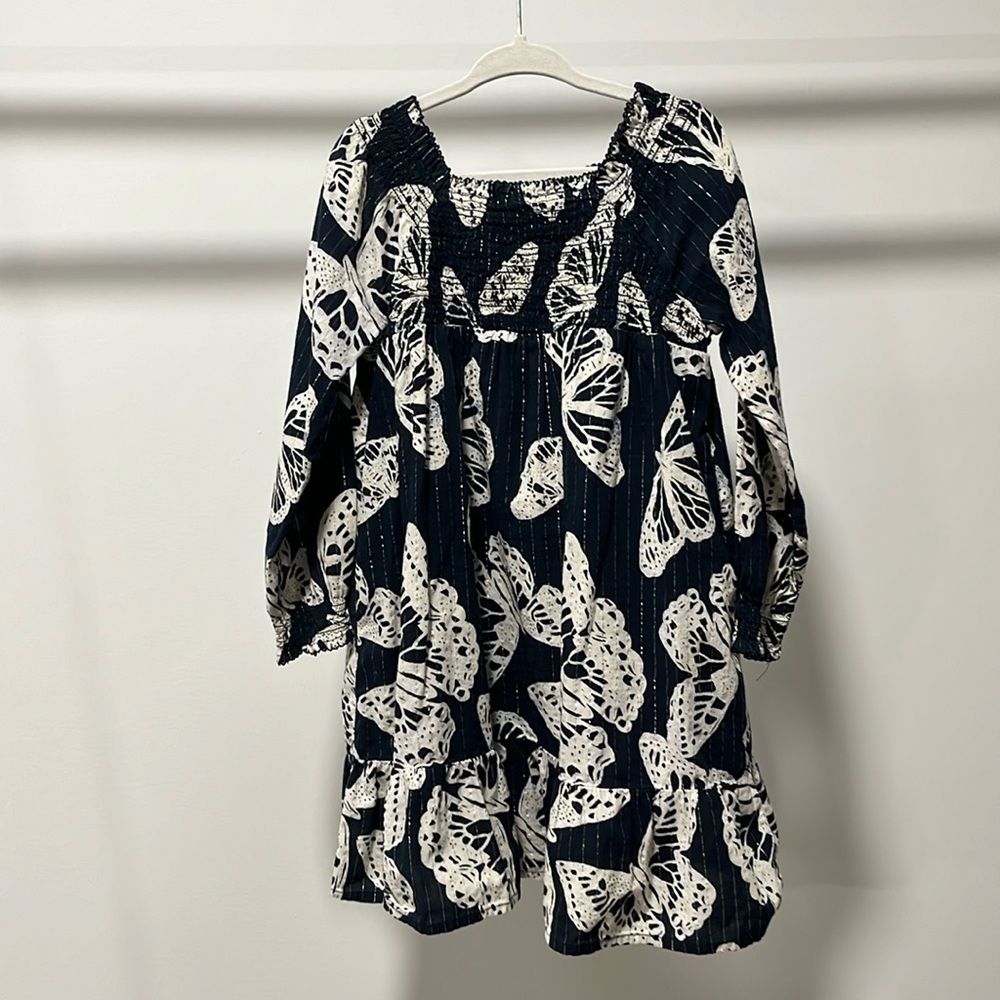 GAP Navy and White Butterfly Print Casual Kids Dress 4t